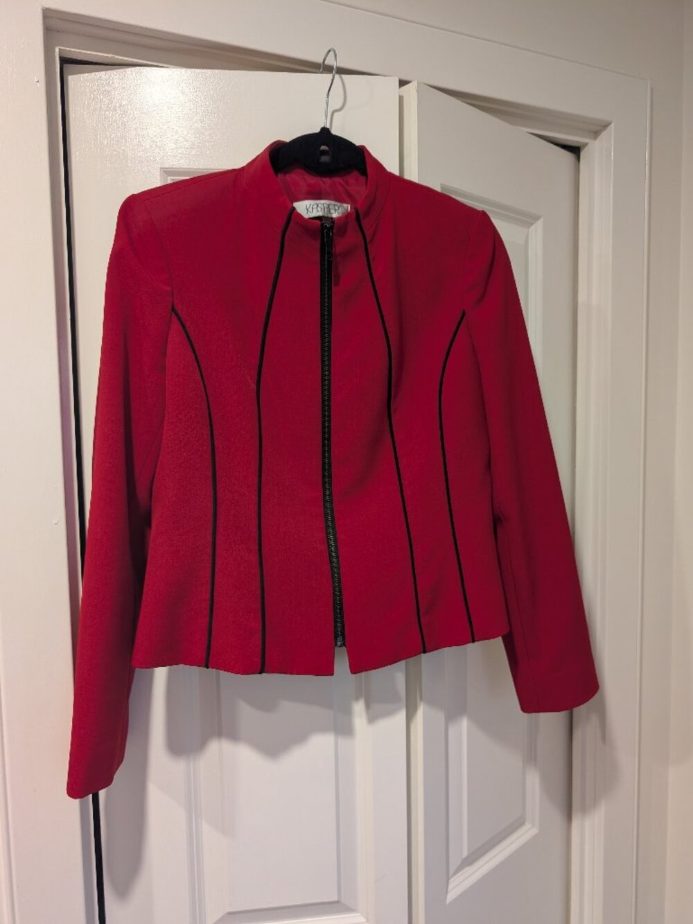 Kasper Women's Blazer. Red with Black Stripes. Size 4